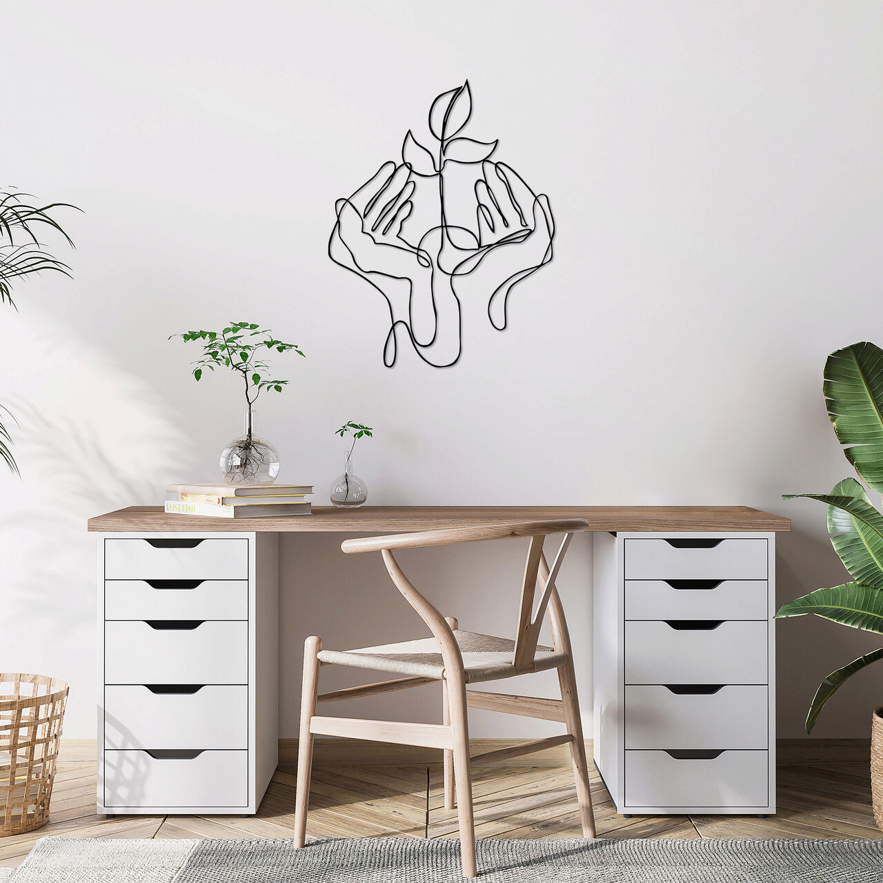 Decoratiune de perete, Sprout Greening in My Palm, Dimensiune: 53 x 68 cm, Negru - imagine 6